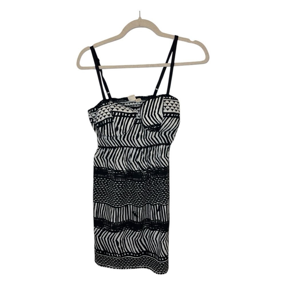 Roxy Y2K Black & White Geometric Babydoll Mini Dress Surf Retro Vibe Medium